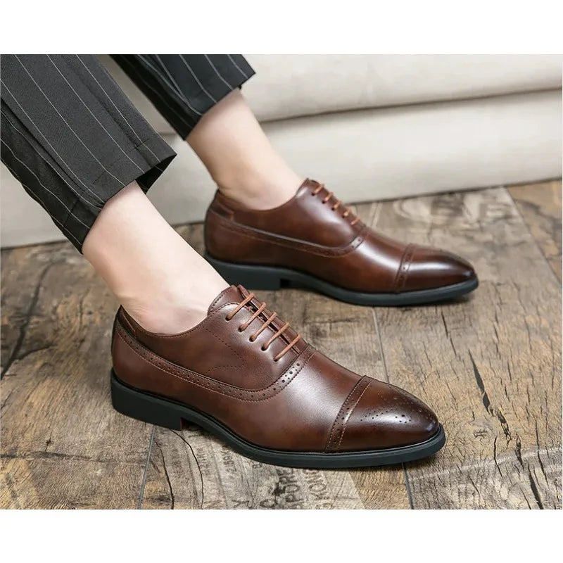 2025 men's shoes with red sole, fashionable business, leisure, party, daily retro carving, lace up, exposed navel formal shoes