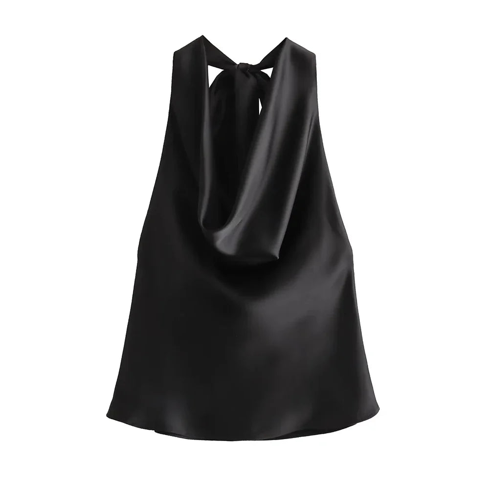 Women's Flowing Draped Halter Neck Tank Tops With Bow Tied, Backless, Sleeveless, Female Camis, Sexy, Fashion