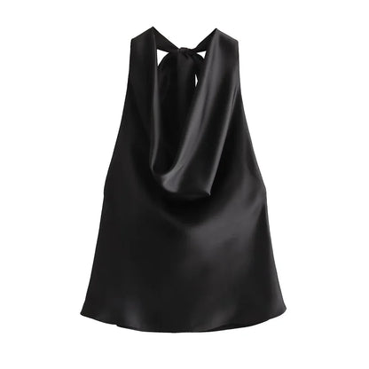 Women's Flowing Draped Halter Neck Tank Tops With Bow Tied, Backless, Sleeveless, Female Camis, Sexy, Fashion