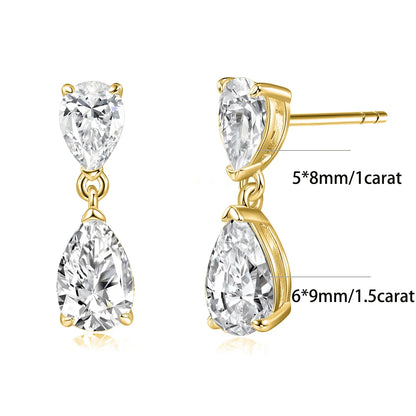 Waterdrop Moissanite Drop Earrings for Women Double Pear Cut Diamond Ear Stud 925 Sterling Silver Fine Jewelry with Certificate