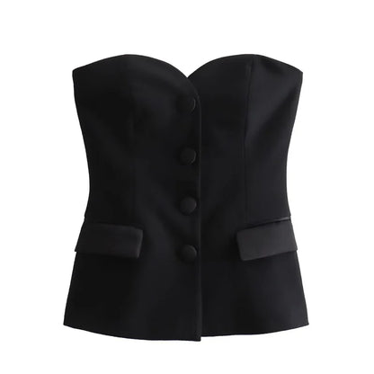 2025 Women Crop Corset Top Summer Tanks & Camis White Black Tank Top Button Off Shoulder Sleeveless Tube Top Fashion Vests