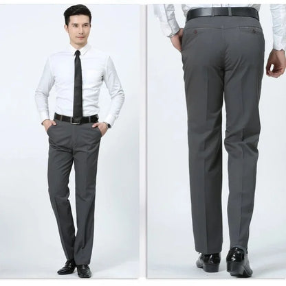 Mens 100% Cotton Summer Thin Pants Autumn Suit Pant Slacks High Waist Straight Loose Bland Solid Business Casual Pants Gozbkf