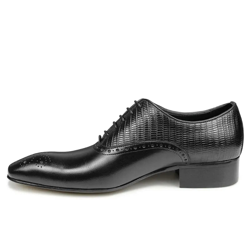 Genuine Leather Brogue Shoes Formal Oxford Lace-up  Dress Shoes Handcrafted Male Business Office Man Side Metal Buckl
