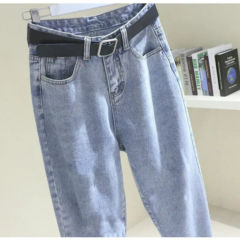 High Waist Mom Jeans Women Loose Slimming Long Trousers