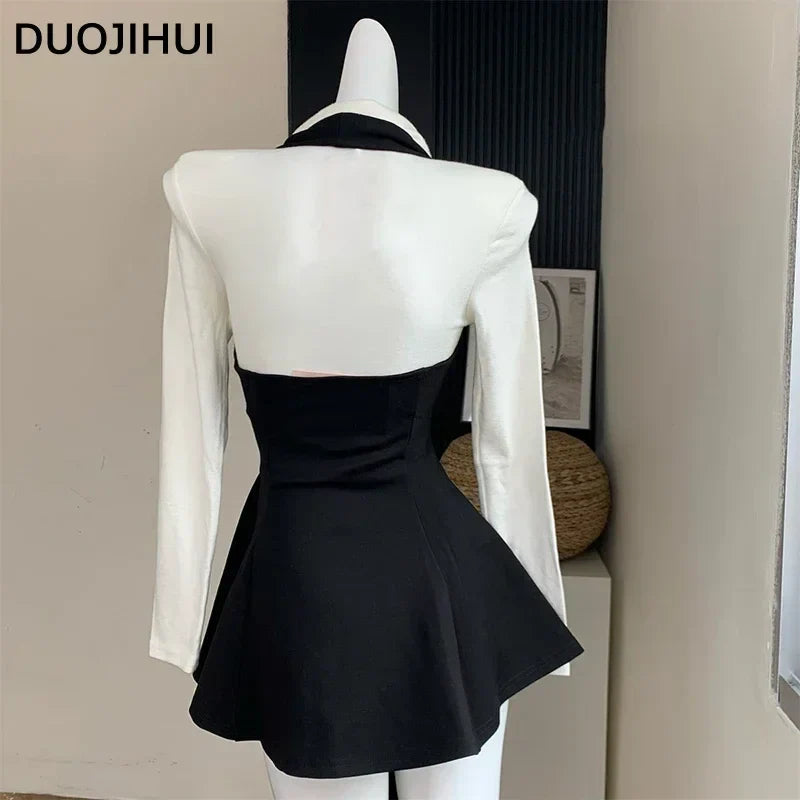 Two Piece New Sexy Chic Halter Female Dresses Basic Polo Neck Fashion Button Shirt Slim Simple A-line XS-L Women Dress