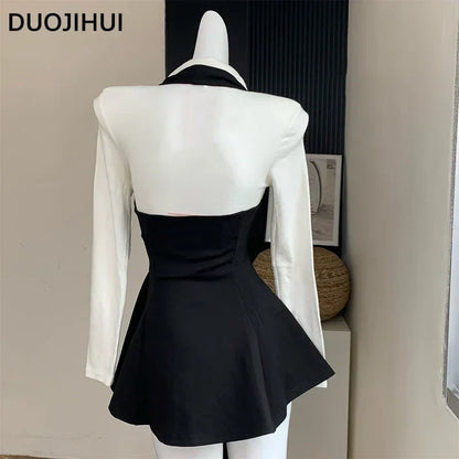 Two Piece New Sexy Chic Halter Female Dresses Basic Polo Neck Fashion Button Shirt Slim Simple A-line XS-L Women Dress
