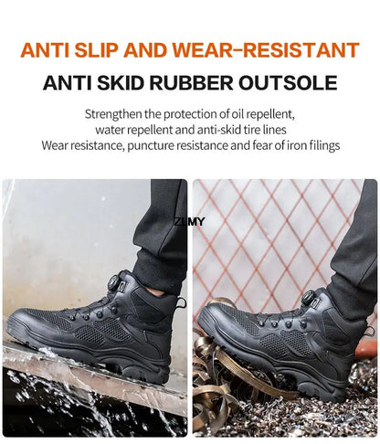 Construction Work Boots Men Steel Toe Safety Shoes Rotated Button Anti-smash Puncture Proof Sneakers Man High Top Security Boot