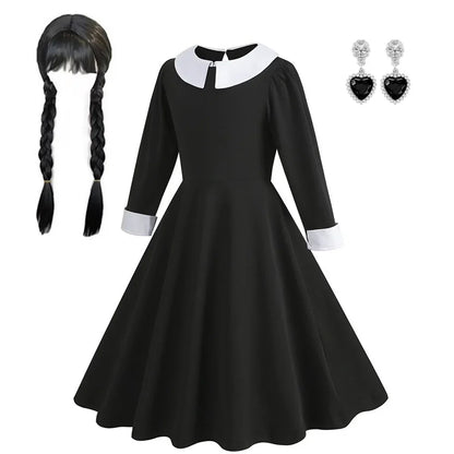 Vinagte Gothic Black Dress Girls Role Playing Costume Toddler Halloween Cosplay Apparel