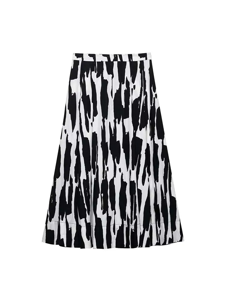 2025 Women Summer MIDI Skirts Fashion Print Side Zipper Female ELegant Street Skirt Clothing
