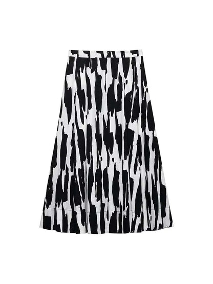 2025 Women Summer MIDI Skirts Fashion Print Side Zipper Female ELegant Street Skirt Clothing