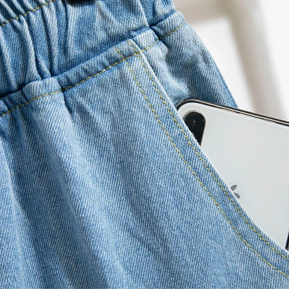 2025 Summer Women Plus Size Jeans Drawstring Elastic Waisted Harun Jeans Vintage Washed Cotton Oversized Trousers Y2k Pants
