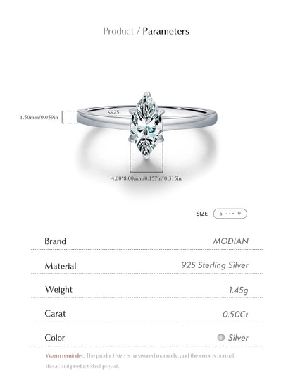 D Color Marquise Cut Rhombic Moissanite 925 Sterling Silver Luxury  Band Rings For Women Wedding Fine Jewelry Gifts