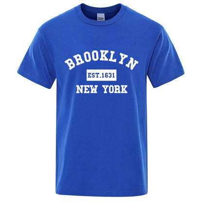 Brooklyn Est. 1631 New York Letter Print T-Shirt Man Casual Loose T-Shirts Summer Cotton Tops Fashion Breathable Tee Clothing