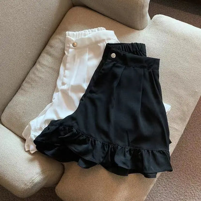 Shorts Women A-line Loose Ruched Ruffles Elastic High Waist Solid Body Building Summer Loose Ins Chic All-match Plus Size 5XL
