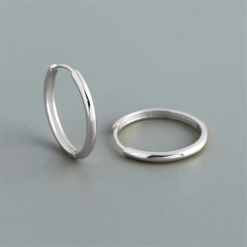 Real 925 Sterling Silver Minimalist Bohemian Round Ear Buckle for Women Punk Unisex Rock Hoop Earring Jewelry Accessories