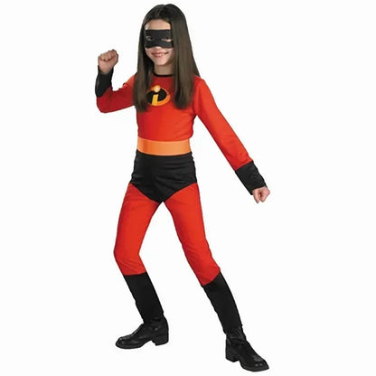 Anime Girl Mr Incredible 2 Cosplay Costume Gilr Halloween Costumes Boy Superhero Fancy Dress Up Red Jumpsuit with Mask