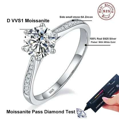 0.5-2ct Moissanite Wedding Ring for Women Sterling Silver Round Brilliant Diamond Solitaire Engagement Rings Certified