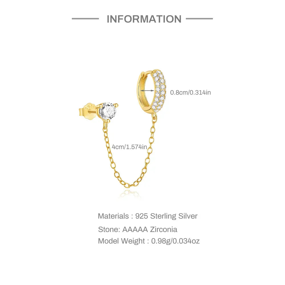1PC 925 Sterling Silver Horse Eye Chain Tassel Zircon Drop Earrings For Women Ins Minimalism Geometric Earrings Gift