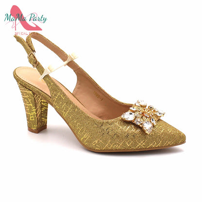 Fuchsia Color Italian Classics Design African Women Shoes and Bag Set High Quality with Shinning Crystal for Wedding Party