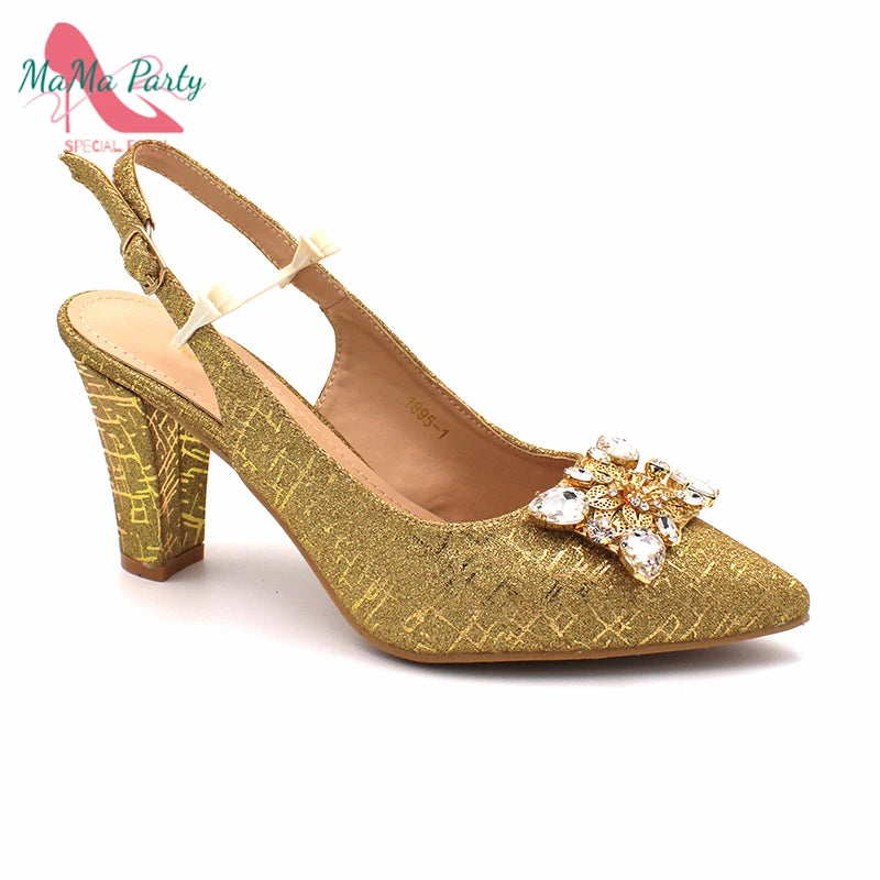 Nigerian Women Shoes and Bag Set in Gold Color High Quality New Arrivals Classics Style for Garden Party