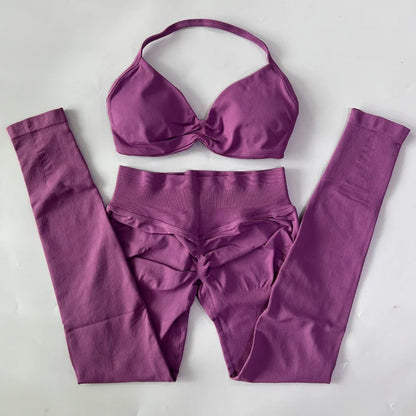 2 Pieces Set For Woman Strappy Yoga Bra Sports Top Workout Leggings Set Seamless Gym Set Fitness Clothes Outfit Activewear