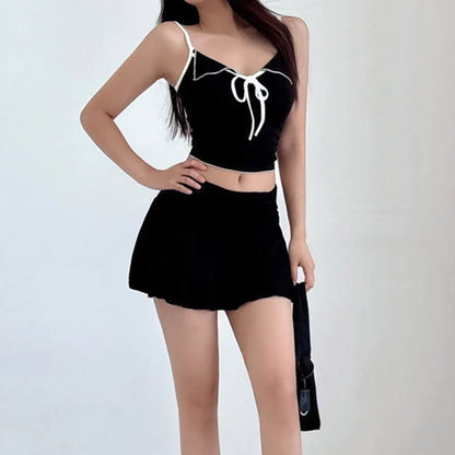 Sweet Pleated Super Mini Skirt Fashion Versatile Black Low-Waisted Skirts Tennis Dance Fitness Short Skirts Women Summer Skirts