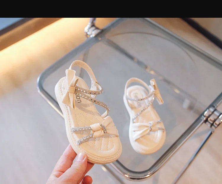 Children Princess Shoes Baby Girls Flat Bling Leather Sandals Fashion Sequin Soft Kids Dance Party Sparkly Shoes Crystal F05214