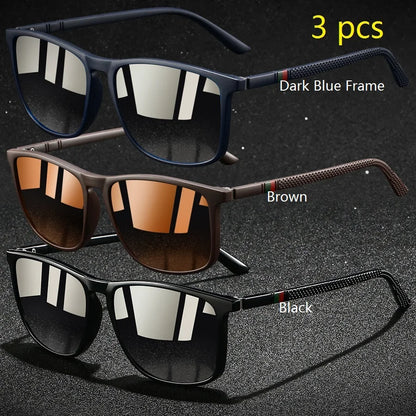 3 PCS Fashion Vintage Check Square Sunglasses Men WomenDriving Fishing Luxury Brand Designer Sun Glasses Retro UV400  Eyewear