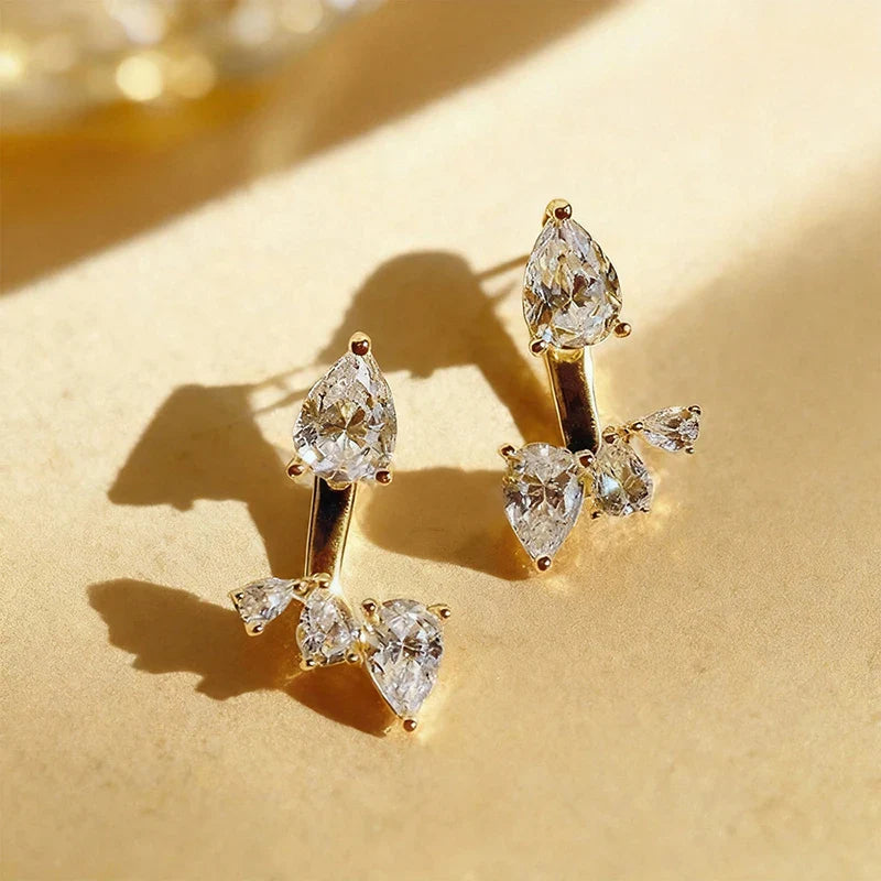 18k Plated Pear Cut 100% All Moissanite Stud Earrings for Women Girls Water Drop Luxury Ear Jewelry 925 Sterling Silver
