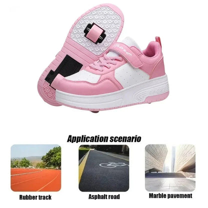 Ultra-Light Leathe Two Wheels Children's Sport Roller Skate Shoes for Kids Boys Girls Walking Running Sneakers Outdoor for Women