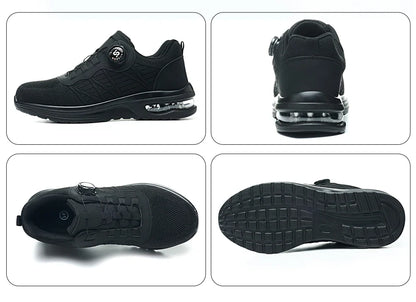 Men's Safety Shoes Steel Toe Anti- Crush Puncture Resistant Kevlar Pure Black Button Air Cushion Lightweight Work Shoes
