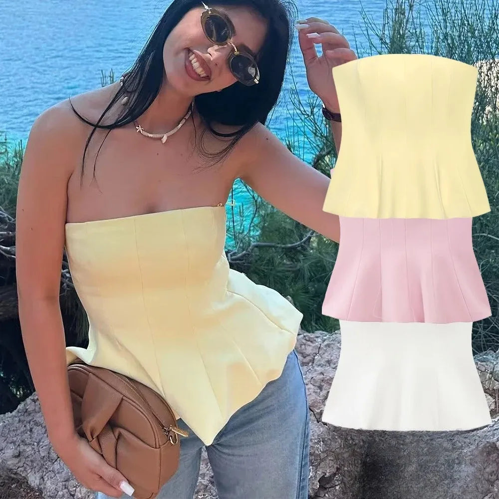 Sexy Butter Yellow Cami Ruffles Tube Top Women Fashion 2025 Summer Strapless Y2K Girl Streetwear Tops Holiday Party Tops