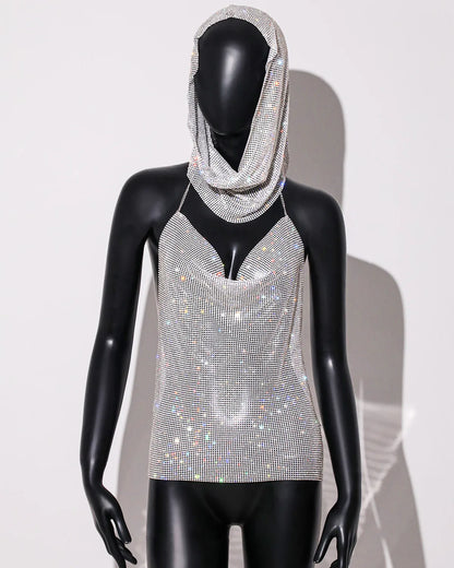 Y2K Streetwear Rhinestone Women Tank Top Punk Goth Hip Hop Bandana Head Wraps Vest Rave Festival Women Tops Tee For Nightclub