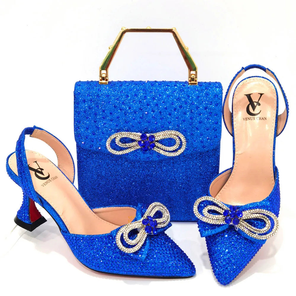 Rhinestone Bow Side Empty Party High Heels Pointed Toe Stiletto Heels Silver Women's Shoes And Bags