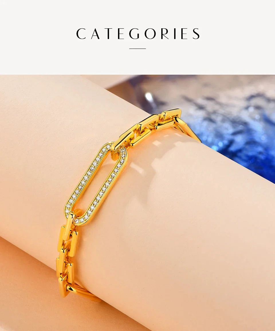 S925 Sterling Silver Moissanite Bracelet Yellow Gold Plated Bracelets for Women Adjustable 16+5cm High Quality Jewelry