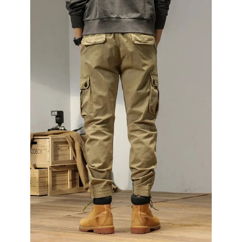 2025 New Multi-Pockets Spring Summer Cargo Pants Men Streetwear Zipper Leg Skinny Work Joggers Cotton Casual Tactical Trousers
