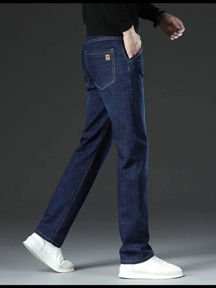 28-40 Large Size Winter Men Plush Thick Fleece Trouser Lambswool Thermal Jeans Casual Pants Windproof Warm Cotton Denim Pants