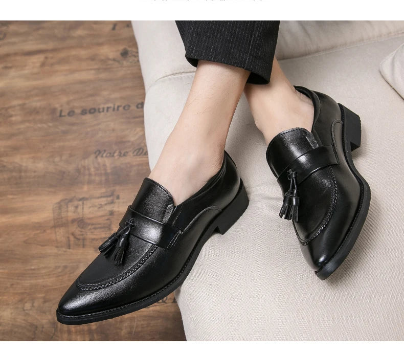 Classic Casual Leather Shoes For Men High Quality Social Office Shoes Men Slip On Loafers Flat Casual Business Leather Shoes Men
