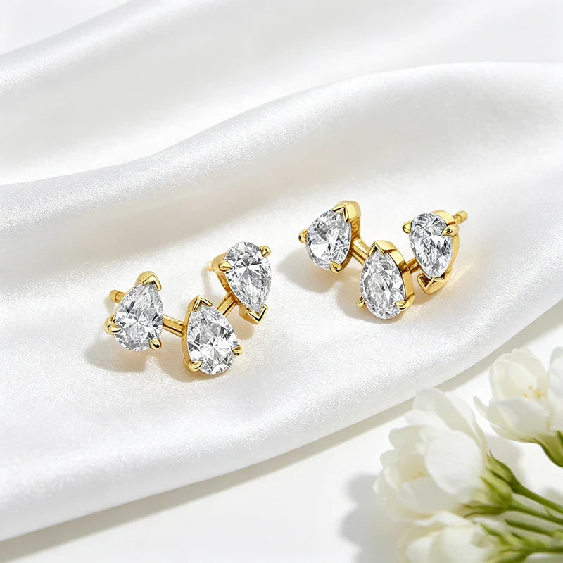 Trendy D VVS1 All Pear Cut Zircon Stud Earrings Sparking Bridal Wedding 18k Plated Jewelry Real 925 Sterling Silver Gifts