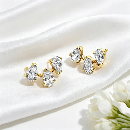 Trendy D VVS1 All Pear Cut Zircon Stud Earrings Sparking Bridal Wedding 18k Plated Jewelry Real 925 Sterling Silver Gifts