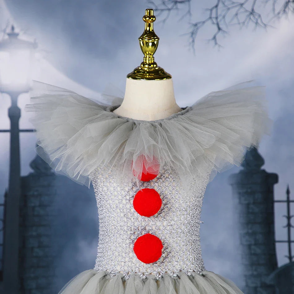 Halloween Clown Dress Kids Horror Movie Cosplay Costume Set for Girls Carnival Party Party Dress Up Clowns Clothing 3-10Yre