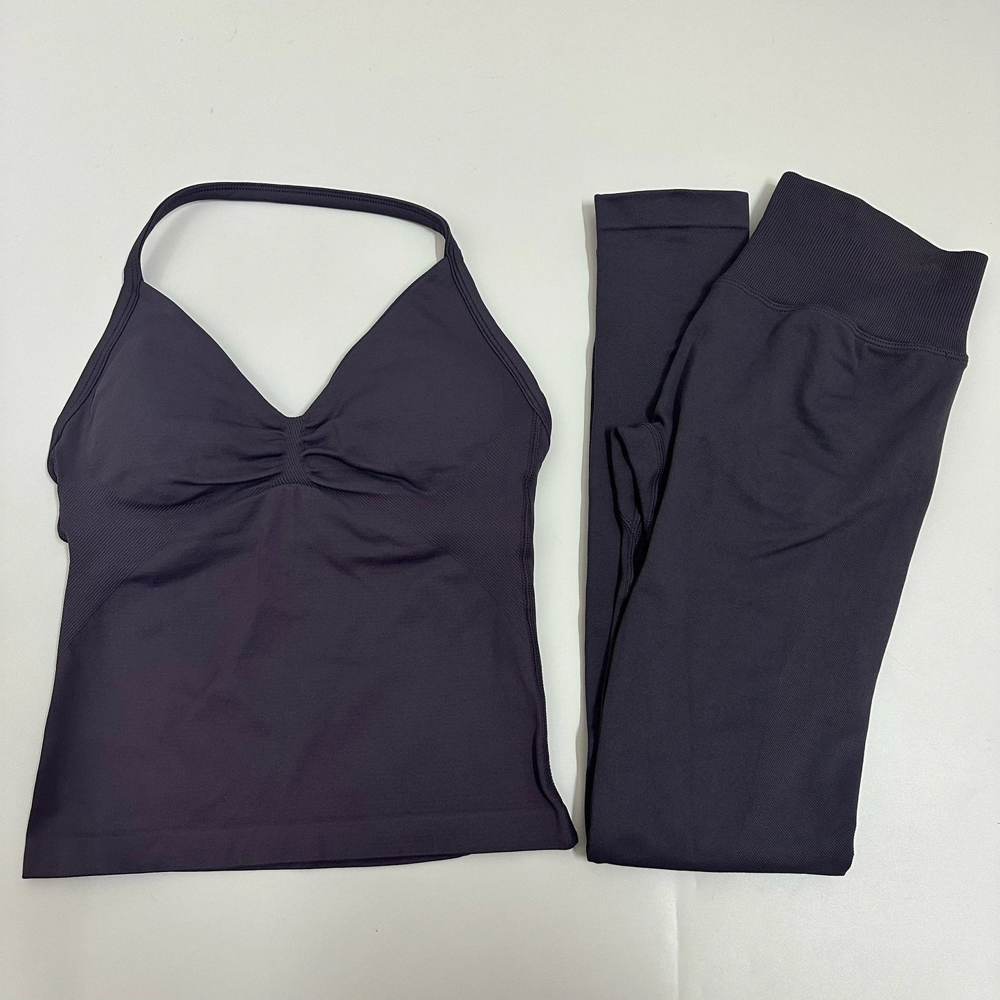 Set of 2 pieces of women's yoga mesh, sleeveless tops with open back, high-waisted gym suit, fitness clothing, yoga set