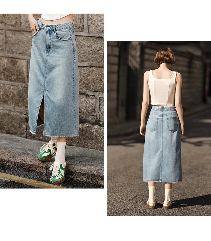 Women Denim Skirt Summer 2024 New Arrival With High Slit And Straight-Cut Design Skirts for Women
