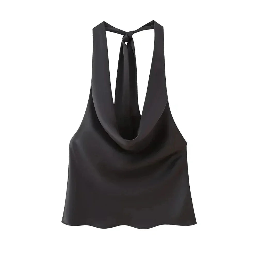 Women's Flowing Draped Halter Neck Tank Tops With Bow Tied, Backless, Sleeveless, Female Camis, Sexy, Fashion