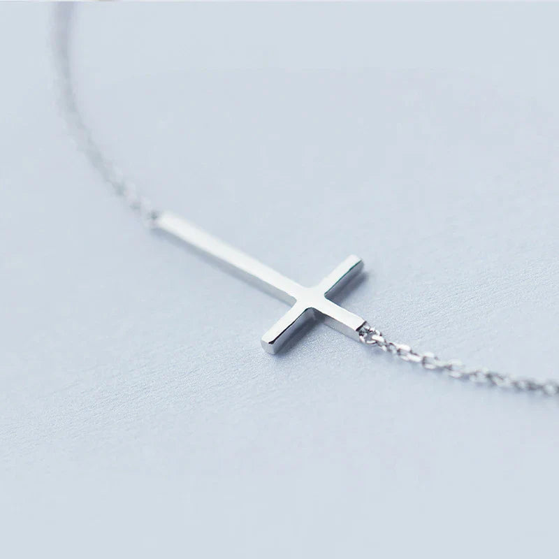Real 100% 925 Sterling Silver Claissc Simple Cross Chain Link Women Bracelet Sterling Silver Jewelry Valentine Day Gift
