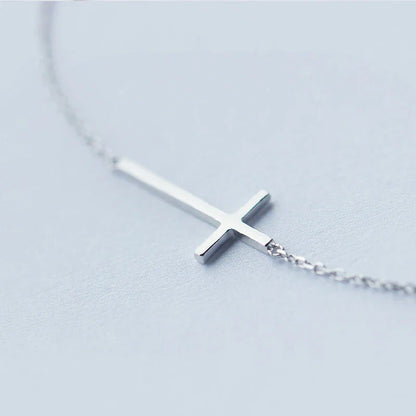 Real 100% 925 Sterling Silver Claissc Simple Cross Chain Link Women Bracelet Sterling Silver Jewelry Valentine Day Gift