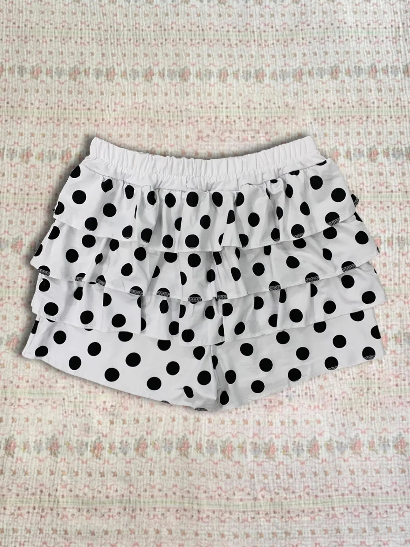 Summer Polka Dot Cake Shorts for Women Elastic Waist Bow Patch Slim Fit Casual Fashion Pants