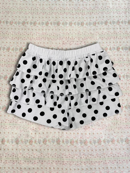 Summer Polka Dot Cake Shorts for Women Elastic Waist Bow Patch Slim Fit Casual Fashion Pants