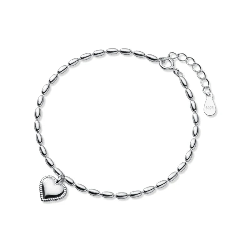Hight Quality 100% 925 Sterling Silver Heart Bracelet for Women Adjustable Geometric Oval Link Chain Fine Jewelry Bijoux