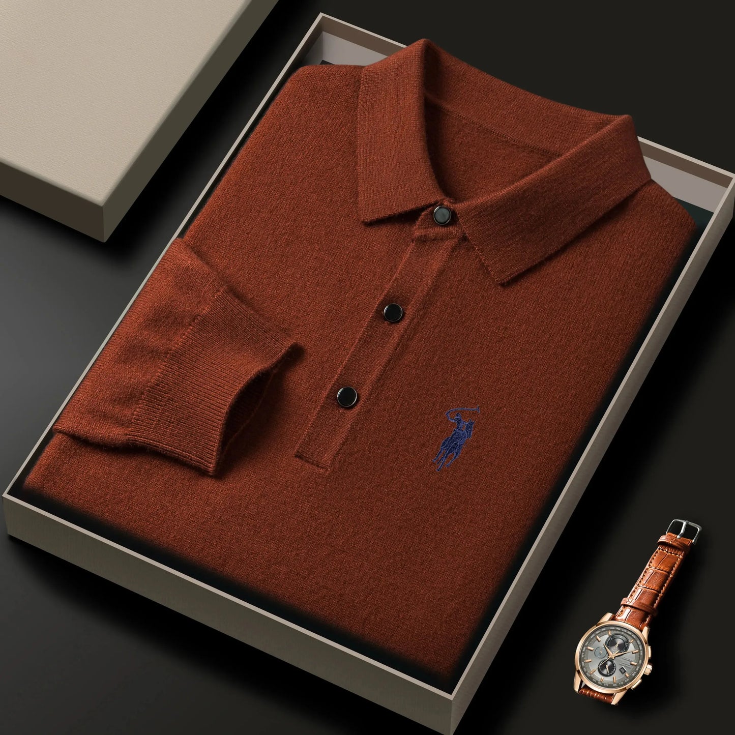 High quality luxury knitted long sleeve T-shirt men's autumn new designer brand Pony embroidery fashion Paul classic polo shirt